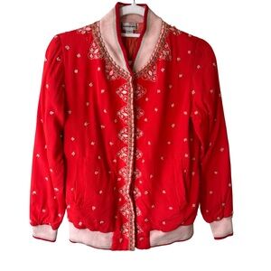 Conditions Apply Red Embroidered Women's Jacket Size XS Boho Festival